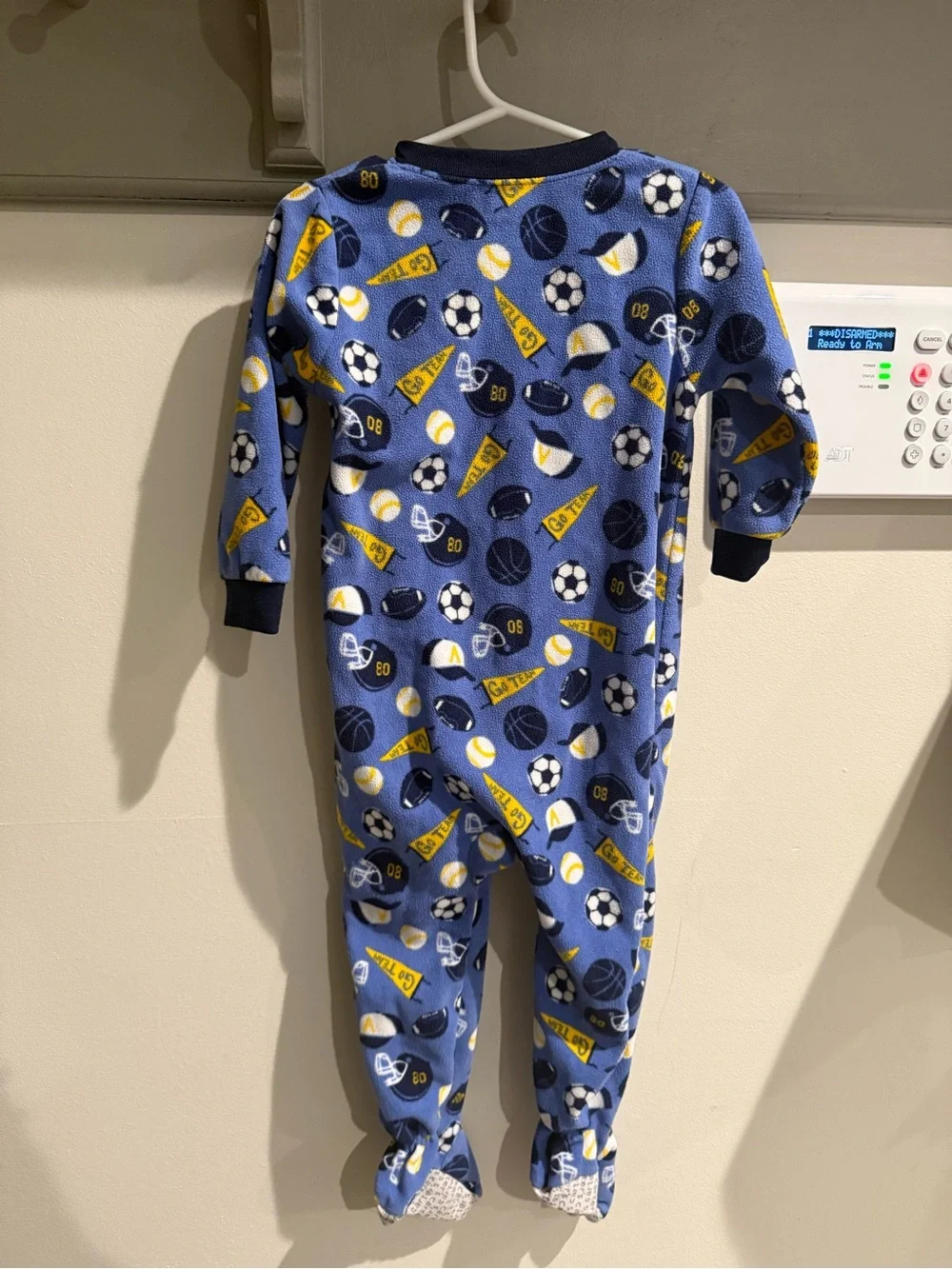 Carter's Blue Sports Print & Green Striped Dino Footed Pajamas